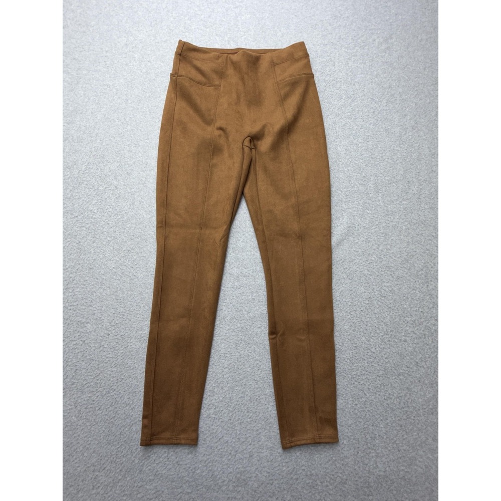 Spanx Leggings Womens Petite Small Brown Faux Suede High Rise Ankle Stretch